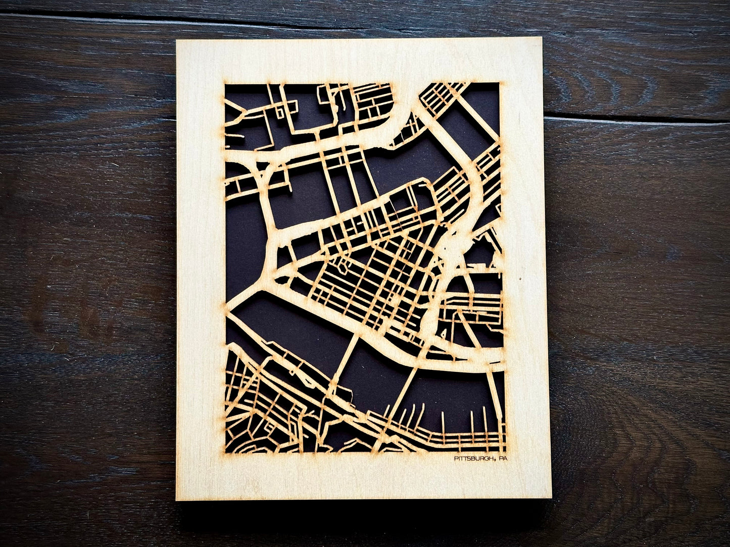 Pittsburgh, PA City Street Map | Modern Wood Wall Art in a Minimalist design. 3 sizes