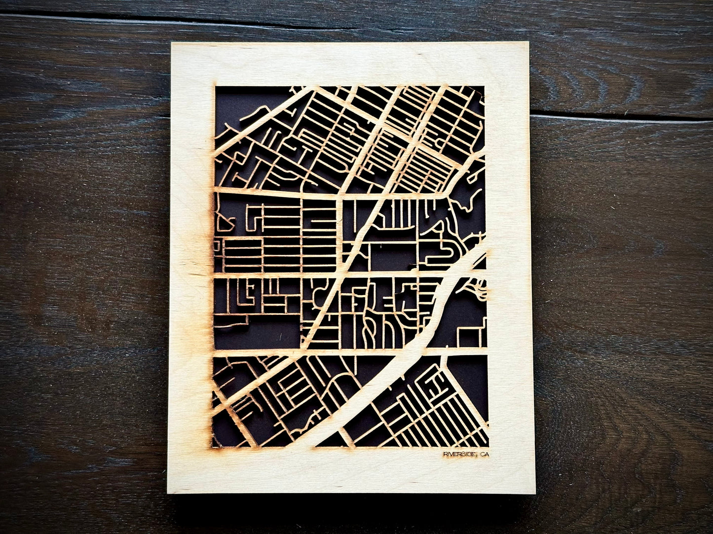 Riverside, CA City Street Map | Modern Wood Wall Art in a Minimalist design. 2 sizes