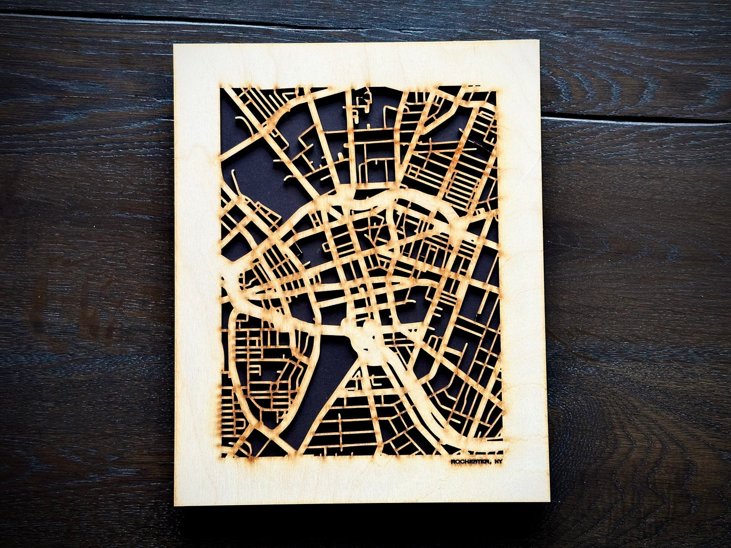 Rochester, NY City Street Map | Modern Wood Wall Art in a Minimalist design. 2 sizes