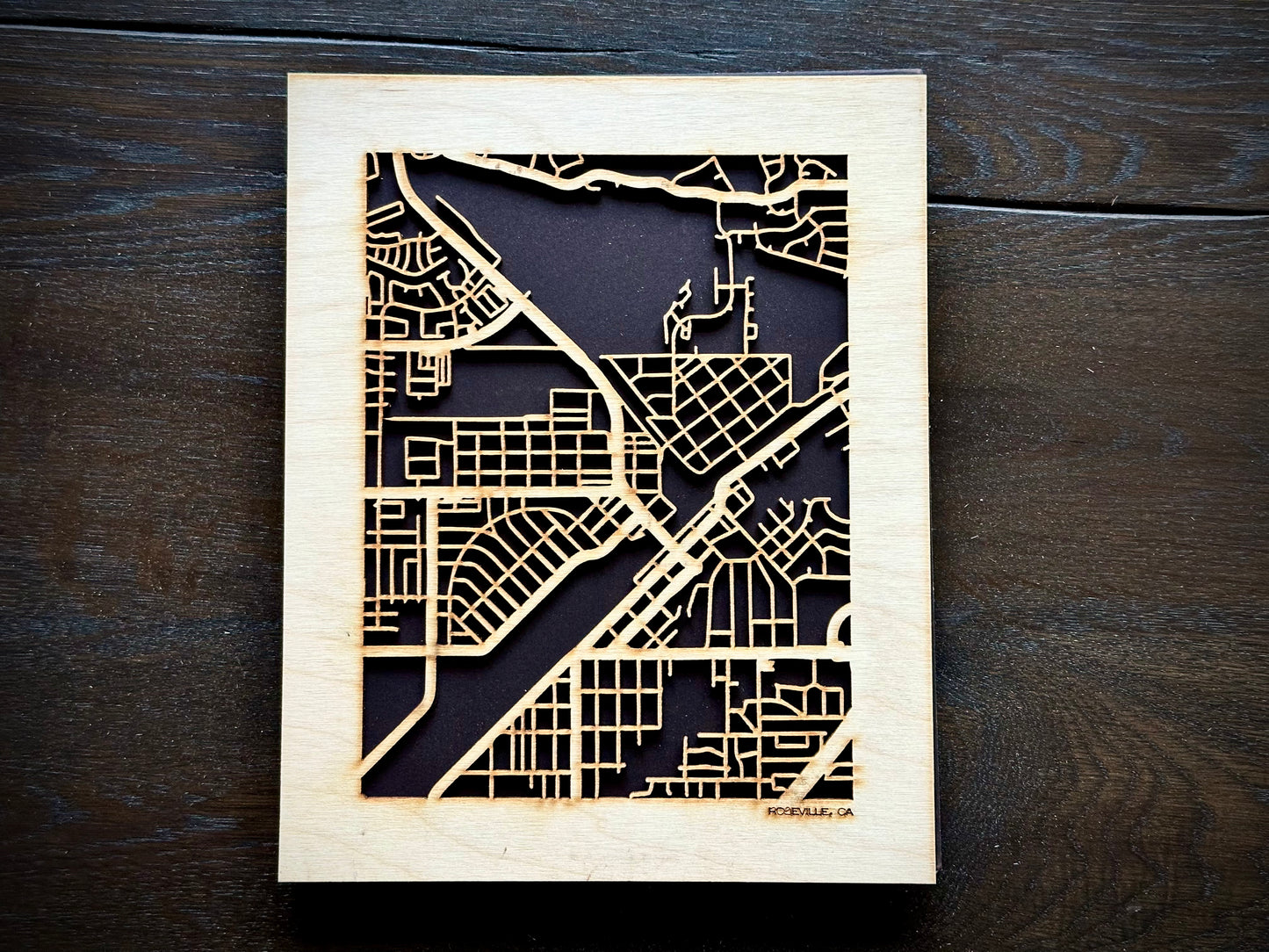 Roseville, CA City Street Map | Modern Wood Wall Art in a Minimalist design. 2 sizes