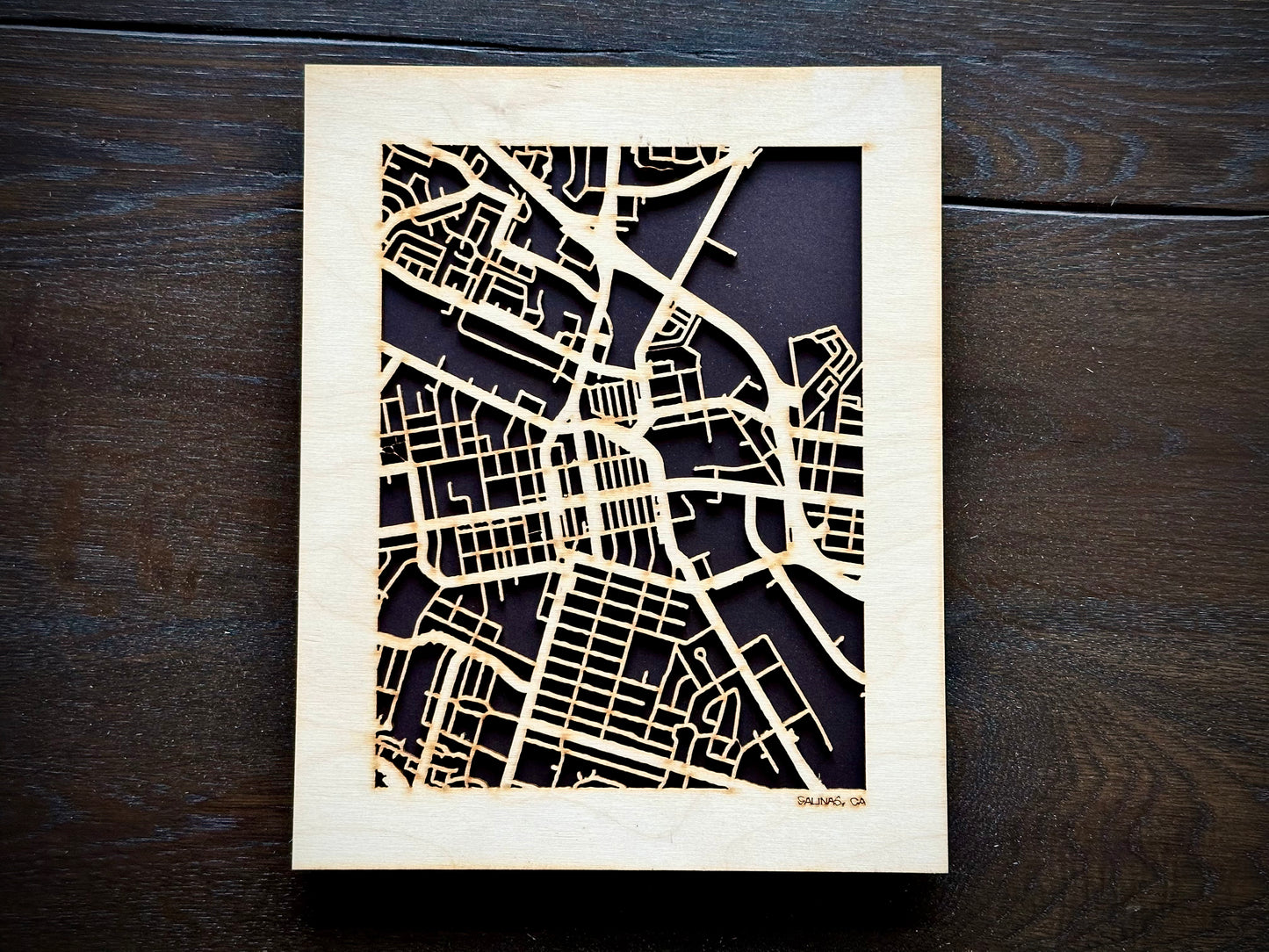 Salinas, CA City Street Map | Modern Wood Wall Art in a Minimalist design. 2 sizes