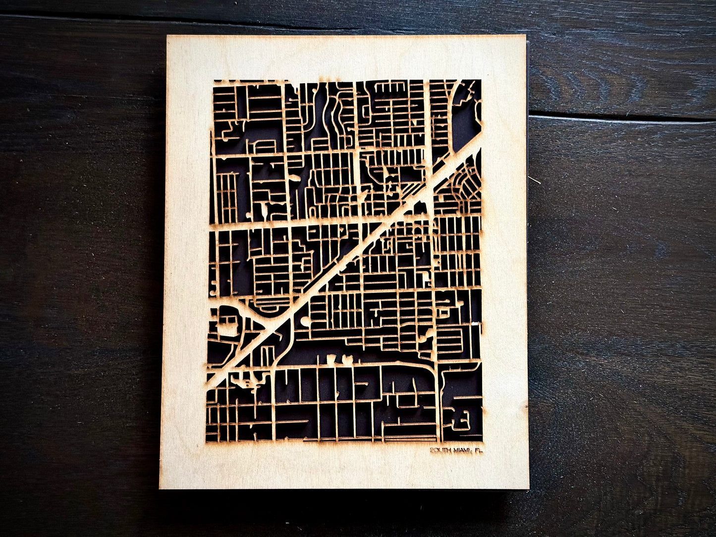 South Miami, FL City Street Map | Modern Wood Wall Art in a Minimalist design. 2 sizes