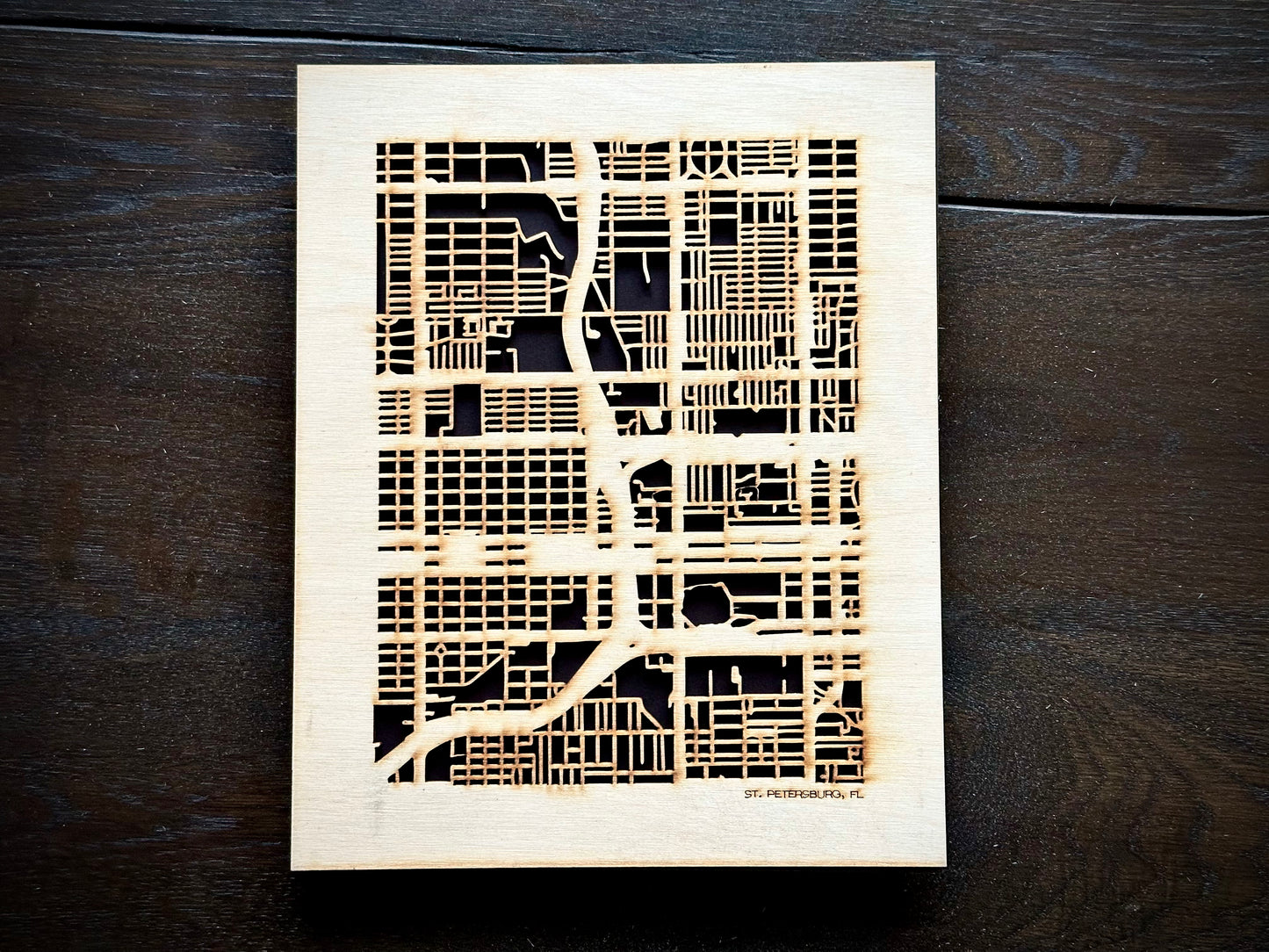 St. Petersburg, FL City Street Map | Modern Wood Wall Art in a Minimalist design. 2 sizes