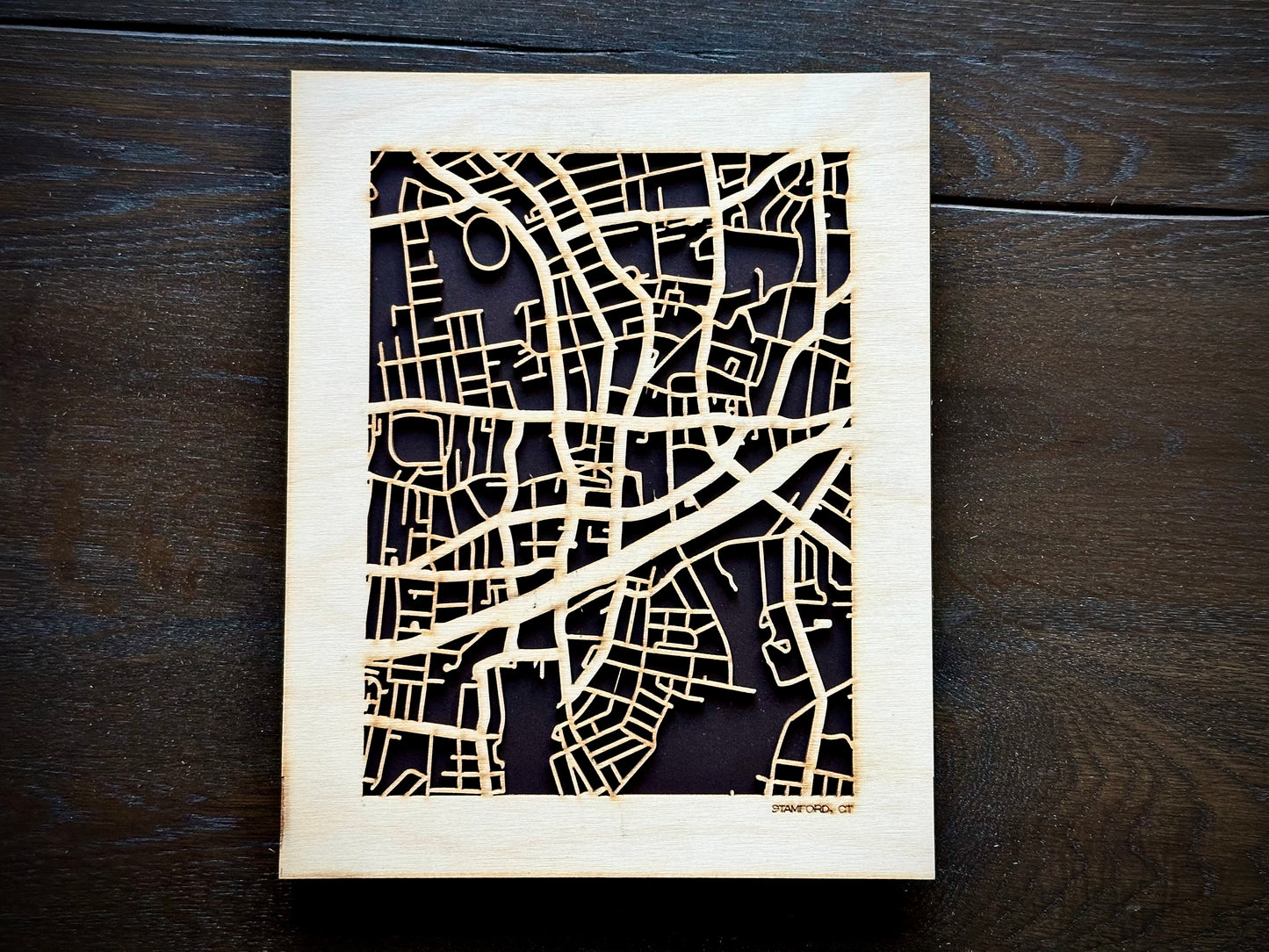 Stamford, CT City Street Map | Modern Wood Wall Art in a Minimalist design. 2 sizes