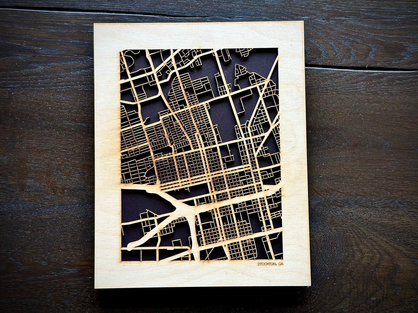 Stockton, CA City Street Map | Modern Wood Wall Art in a Minimalist design. 2 sizes
