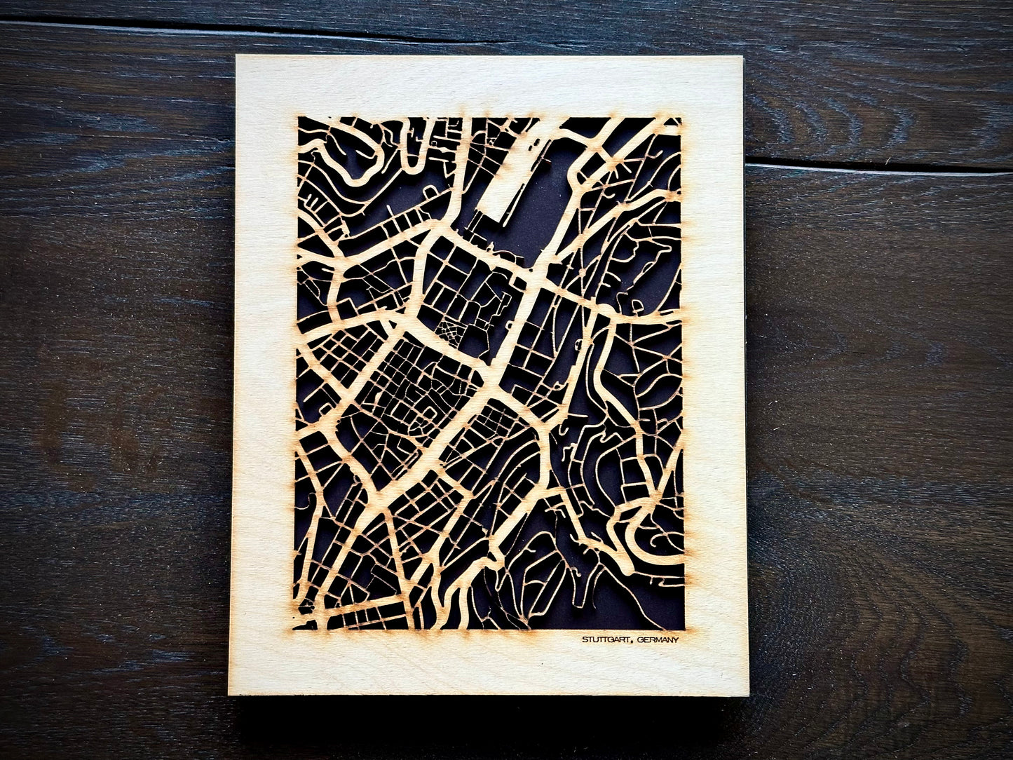 Stuttgart, Germany City Street Map | Modern Wood Wall Art in a Minimalist design. 2 sizes