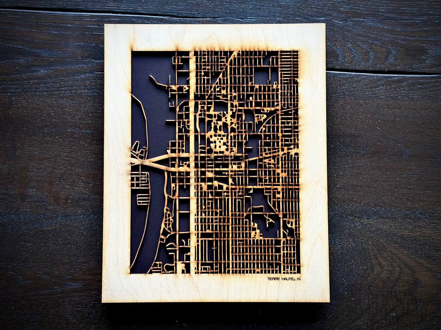 Terre Haute, IN City Street Map | Modern Wood Wall Art in a Minimalist design. 2 sizes