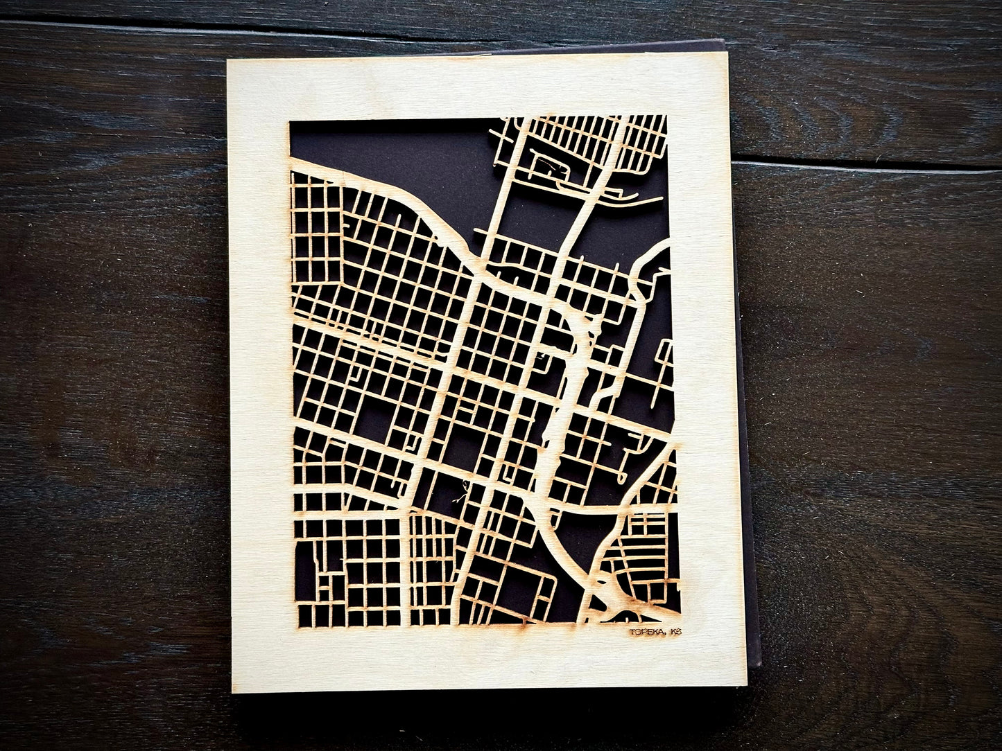 Topeka, KS City Street Map | Modern Wood Wall Art in a Minimalist design. 2 sizes