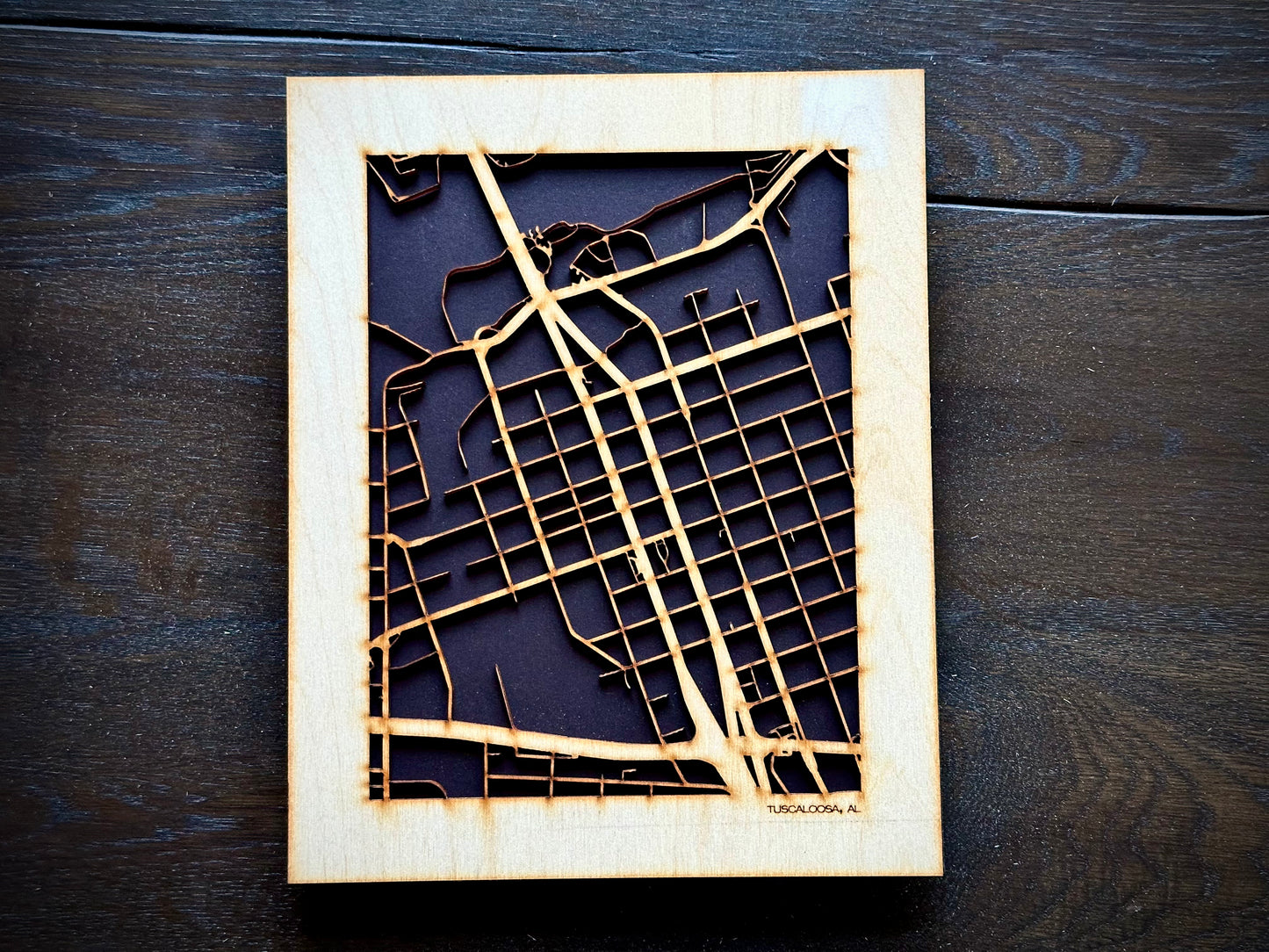 Tuscaloosa, AL City Street Map | Modern Wood Wall Art in a Minimalist design. 2 sizes