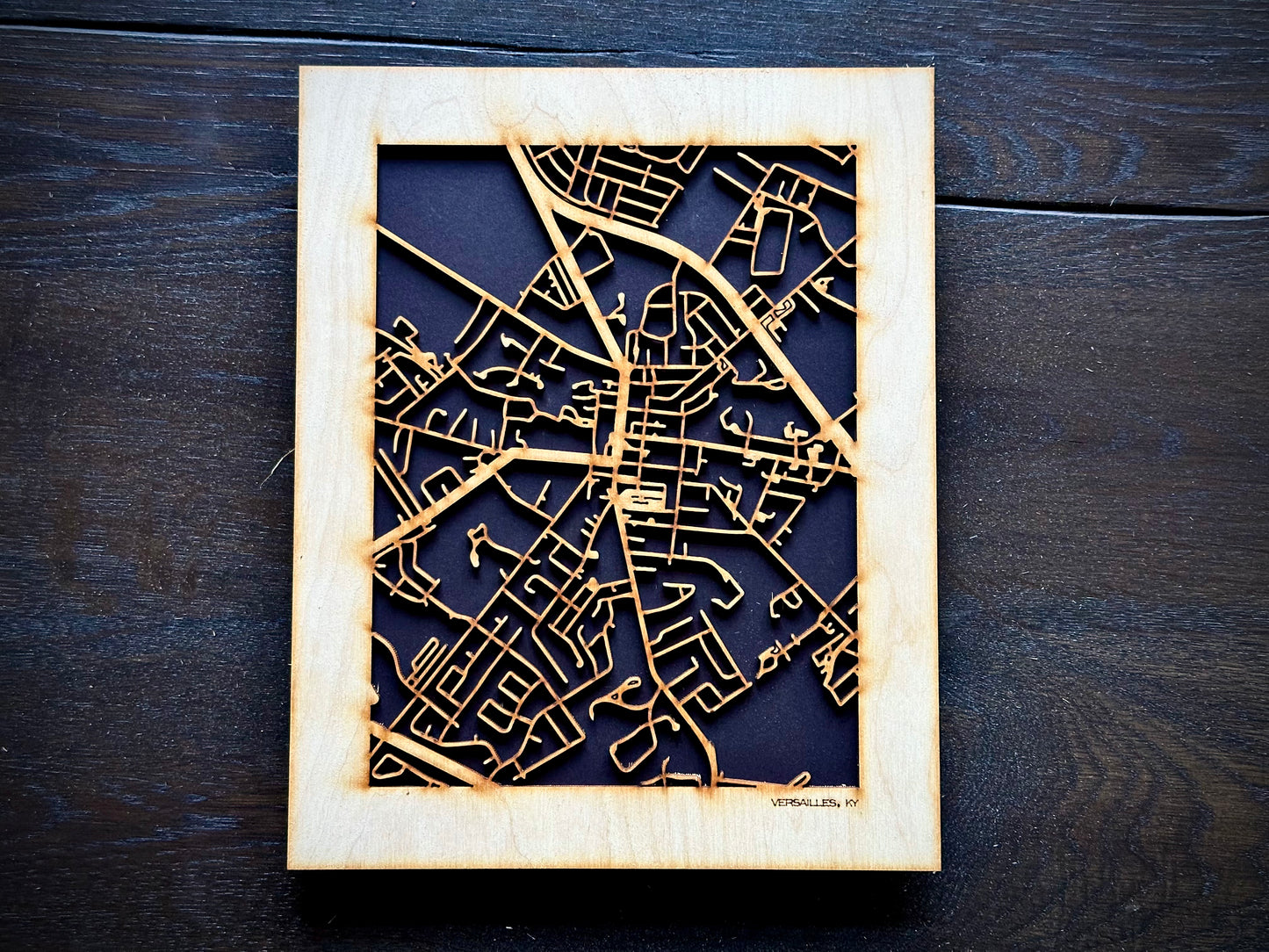 Versailles, KY City Street Map | Modern Wood Wall Art in a Minimalist design. 2 sizes