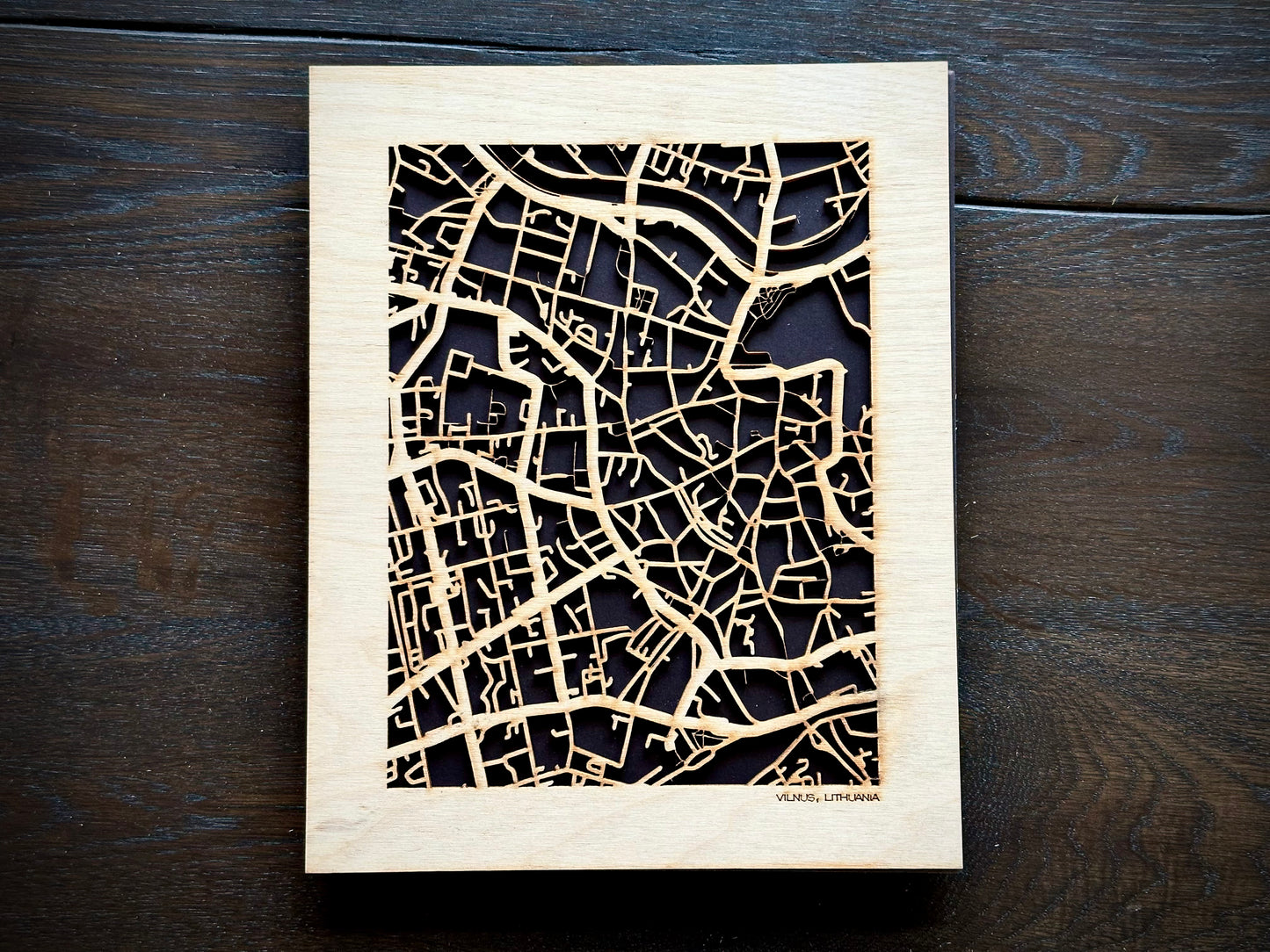 Vilnius, Lithuania City Street Map | Modern Wood Wall Art in a Minimalist design. 2 sizes