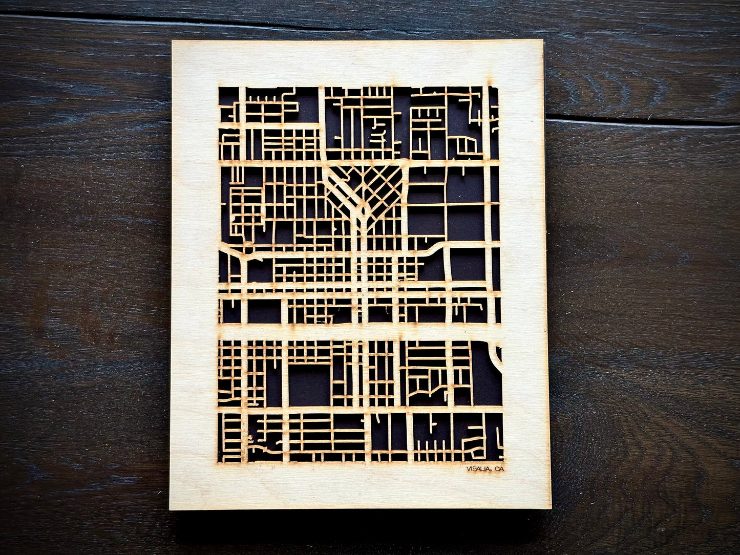 Visalia, CA City Street Map | Modern Wood Wall Art in a Minimalist design. 2 sizes