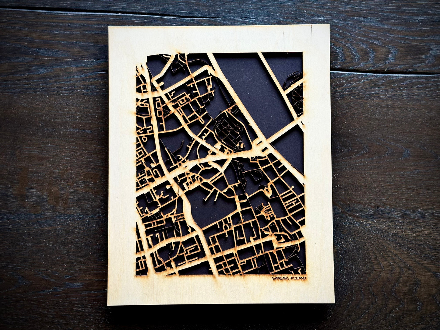Warsaw, Poland City Street Map | Modern Wood Wall Art in a Minimalist design. 2 sizes