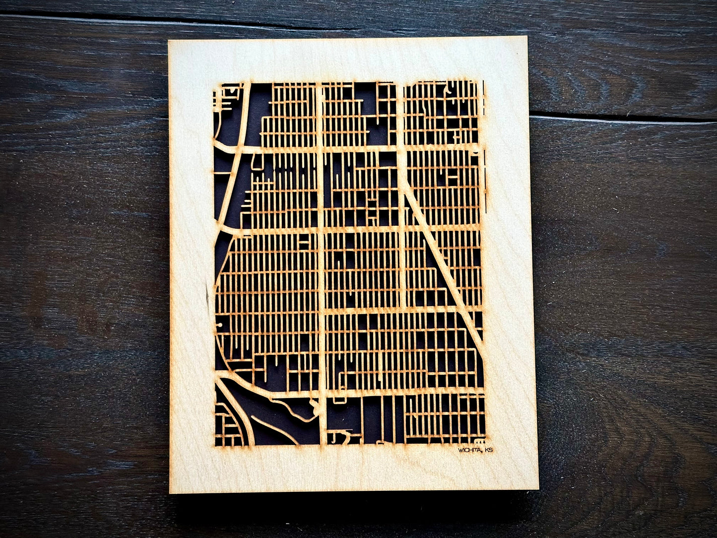 Wichita, KS City Street Map | Modern Wood Wall Art in a Minimalist design. 2 sizes