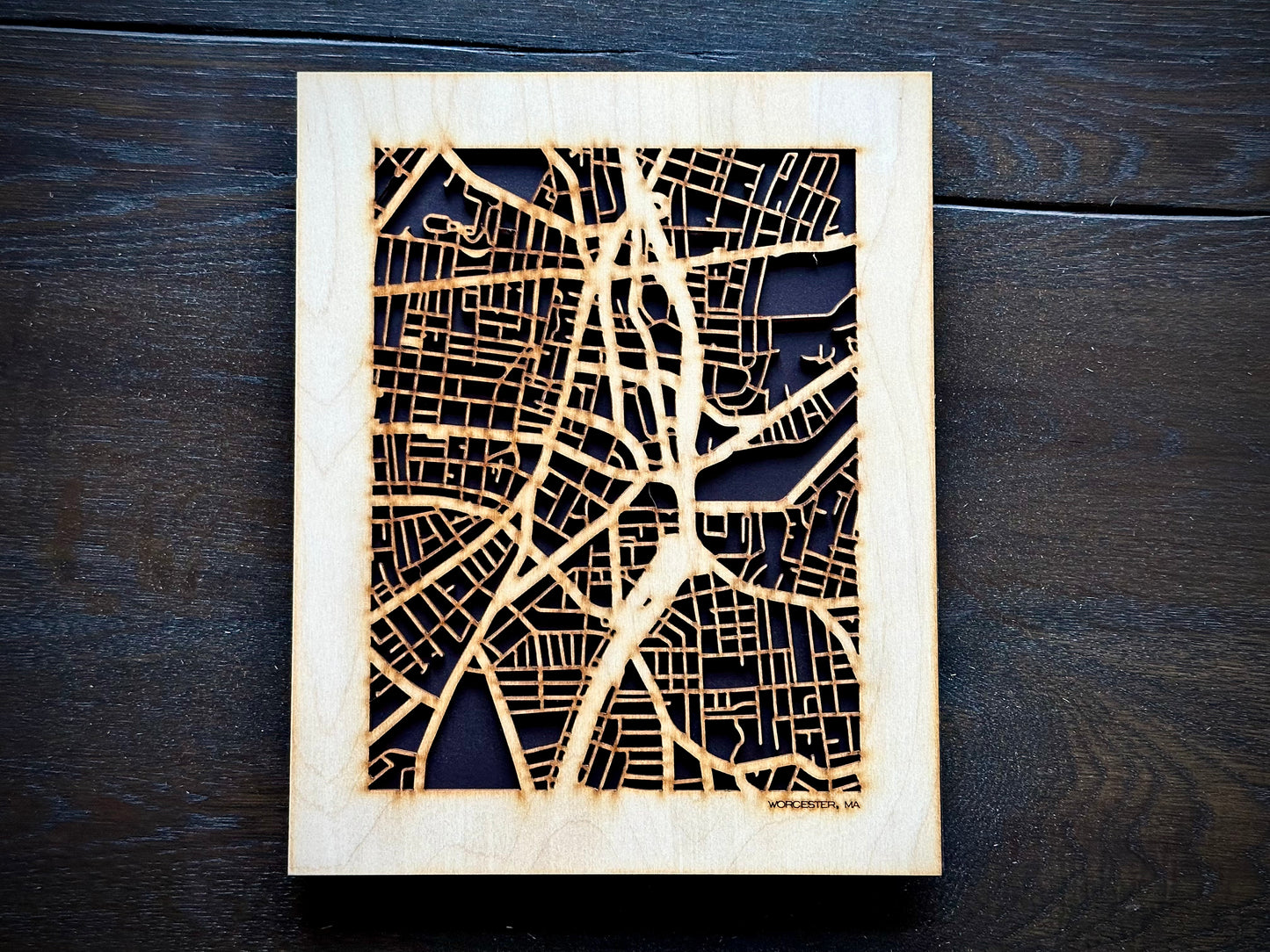 Worcester, MA City Street Map | Modern Wood Wall Art in a Minimalist design. 2 sizes