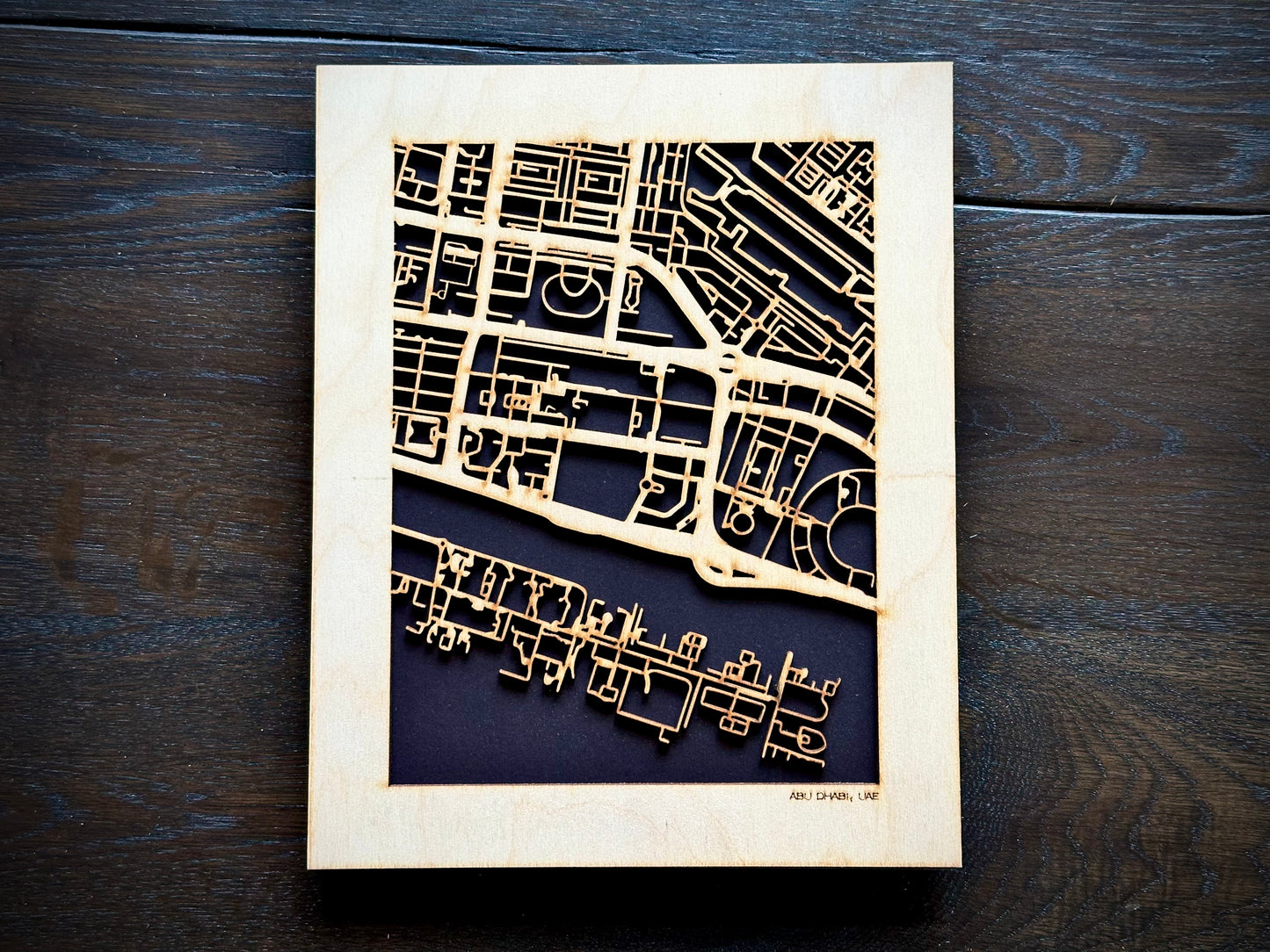 Abu Dhabi, UAE City Street Map | Modern Wood Wall Art in a Minimalist design. 2 sizes