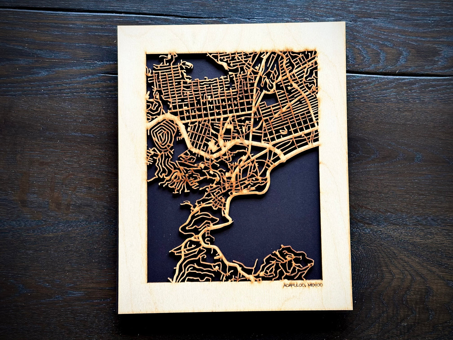 Acapulco, Mexico City Street Map | Modern Wood Wall Art in a Minimalist design. 2 sizes