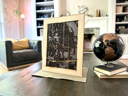 Ames, IA City Street Map | Modern Wood Wall Art in a Minimalist design. 2 sizes