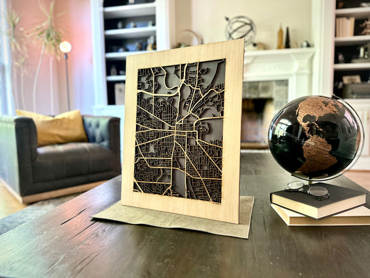 Ann Arbor, MI City Street Map | Modern Wood Wall Art in a Minimalist design. 2 sizes