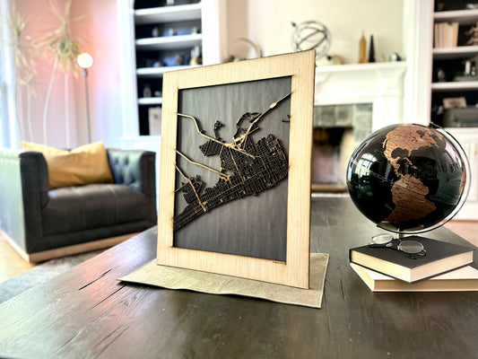 Atlantic City, NJ City Street Map | Modern Wood Wall Art in a Minimalist design. 2 sizes