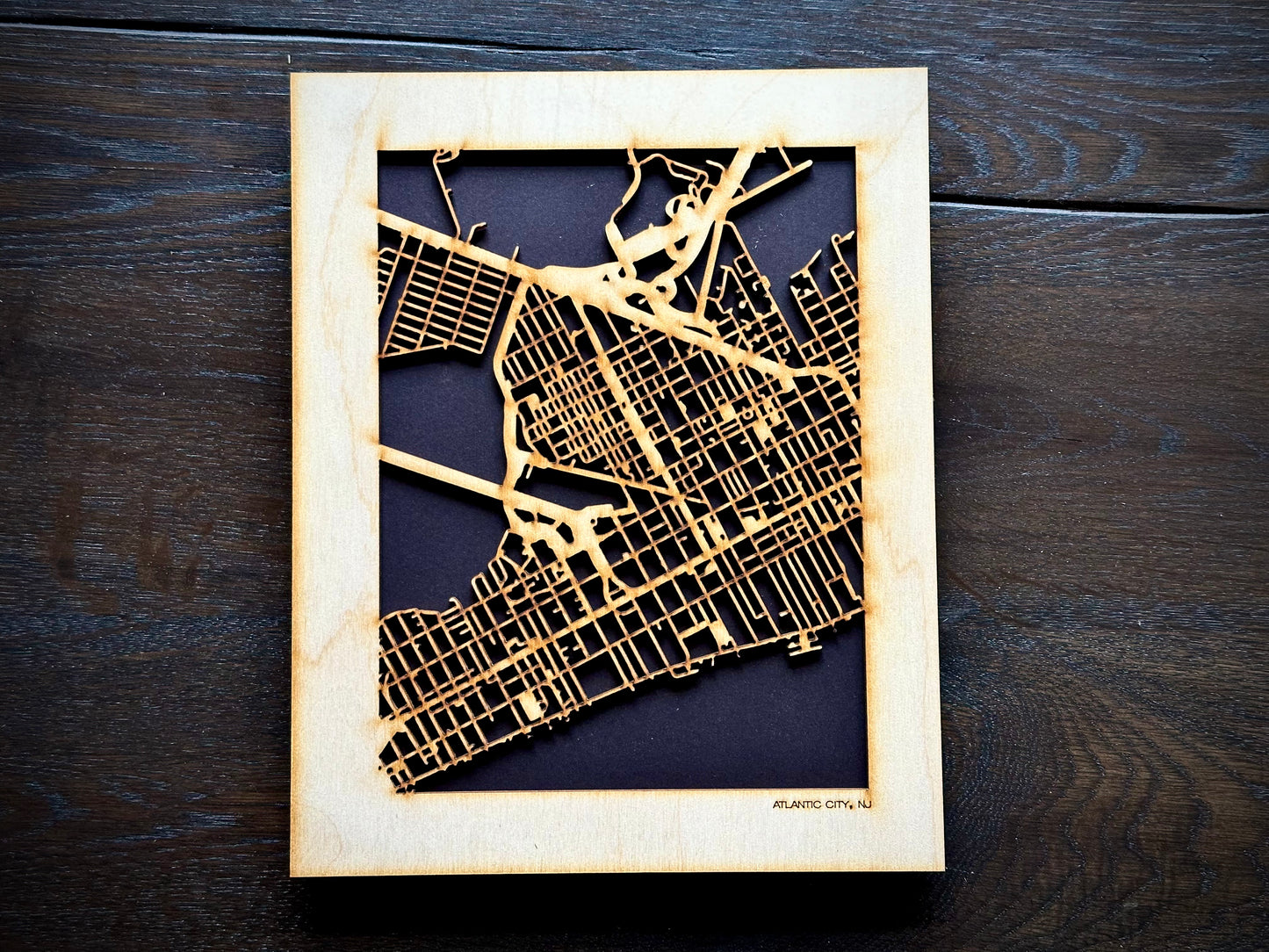Atlantic City, NJ City Street Map | Modern Wood Wall Art in a Minimalist design. 2 sizes