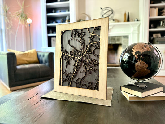 Augusta, ME City Street Map | Modern Wood Wall Art in a Minimalist design. 2 sizes