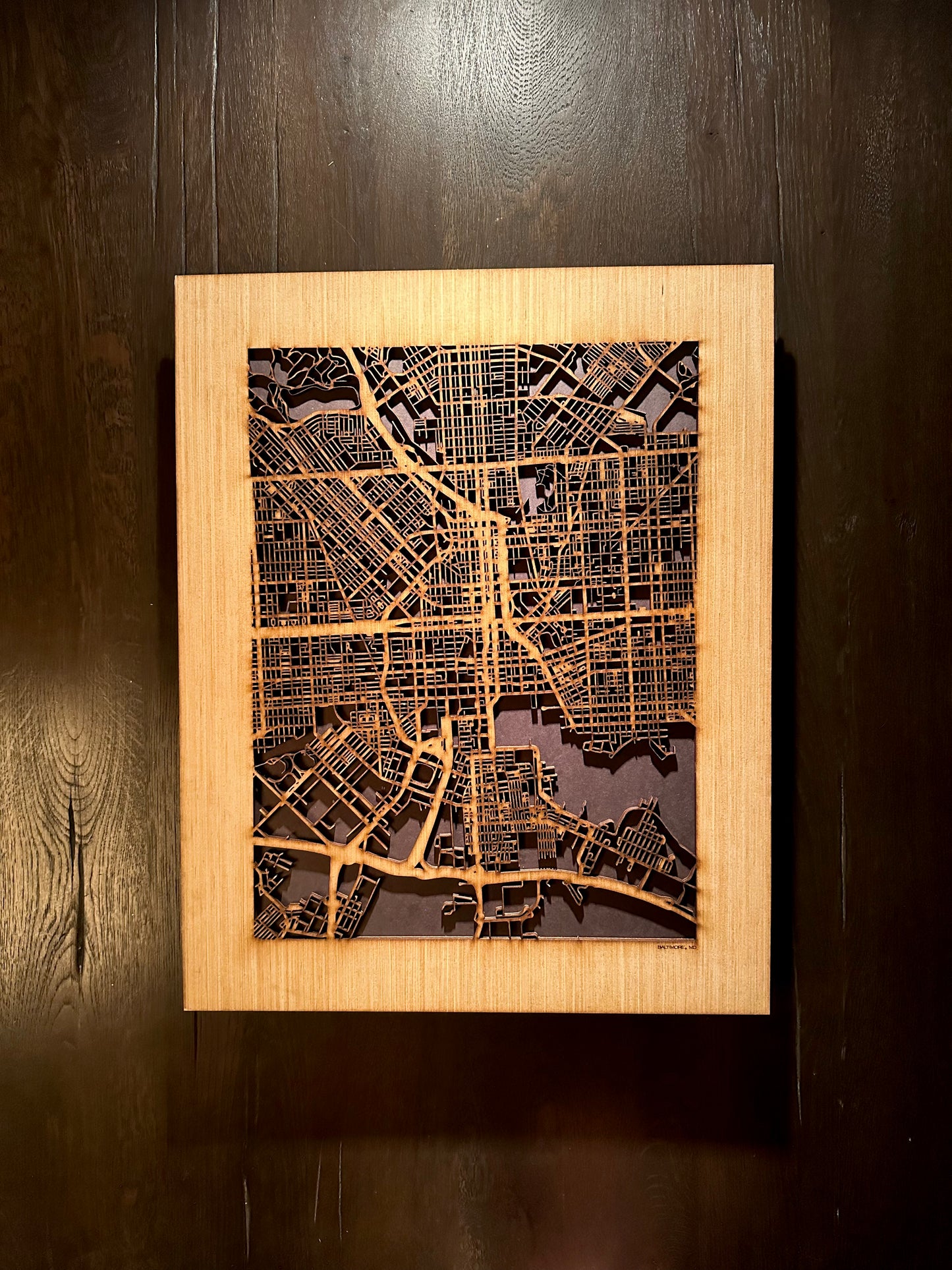 Baltimore, MD City Street Map | Modern Wood Wall Art in a Minimalist design. 2 sizes
