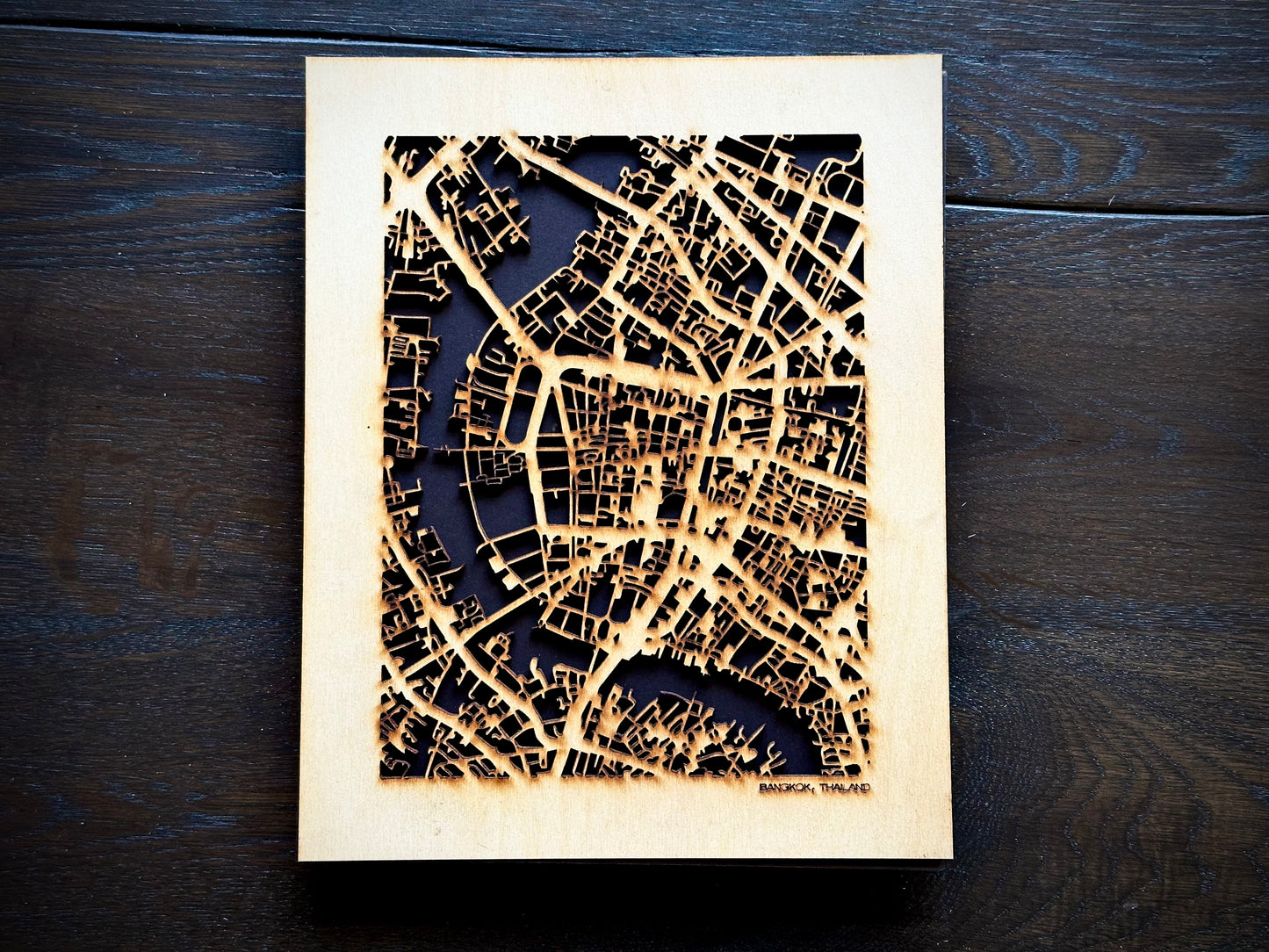 Bangkok, Thailand City Street Map | Modern Wood Wall Art in a Minimalist design. 2 sizes
