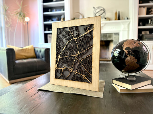 Bangor, ME City Street Map | Modern Wood Wall Art in a Minimalist design. 2 sizes