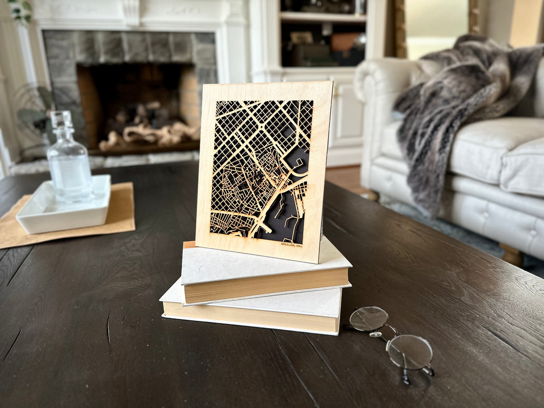 Barcelona, Spain City Street Map | Modern Wood Wall Art in a Minimalist design. 2 sizes