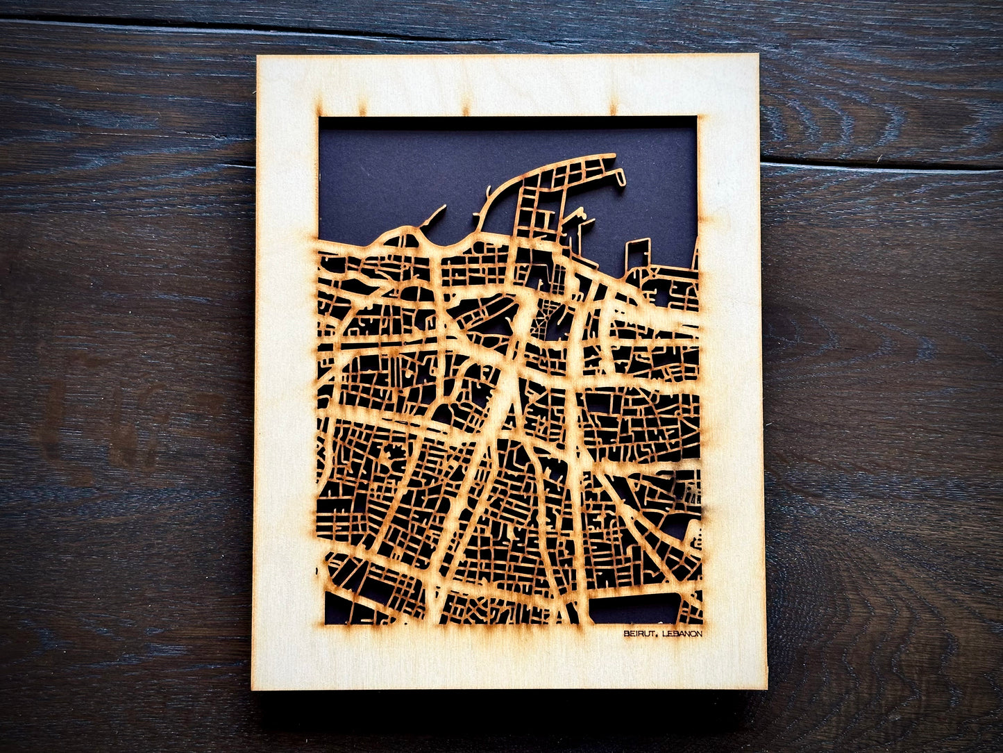 Beirut, Lebanon City Street Map | Modern Wood Wall Art in a Minimalist design. 2 sizes