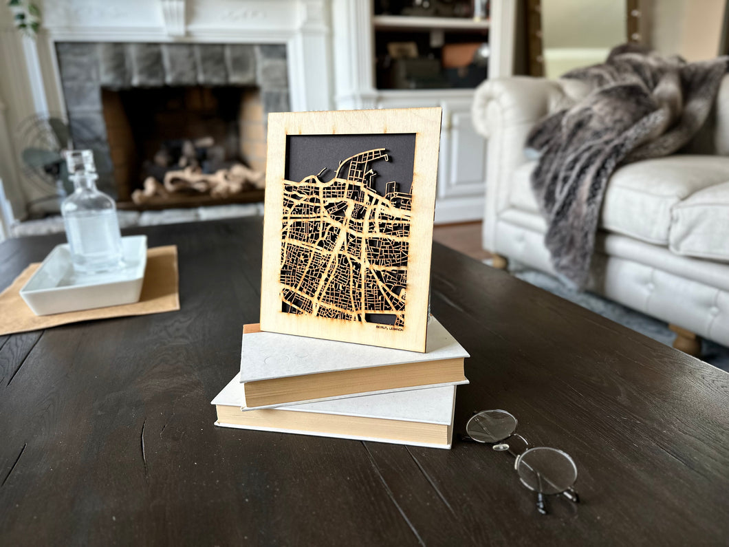 Beirut, Lebanon City Street Map | Modern Wood Wall Art in a Minimalist design. 2 sizes