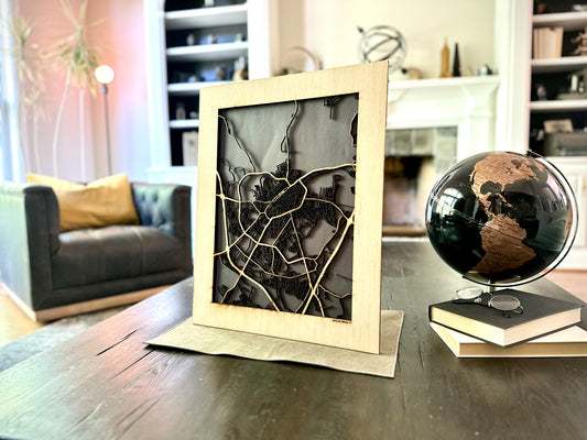 Bowling Green, KY City Street Map | Modern Wood Wall Art in a Minimalist design. 2 sizes