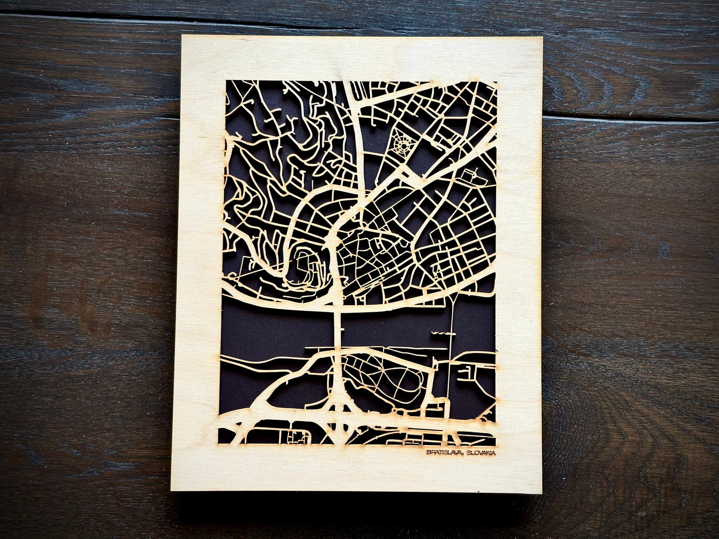 Bratislava, Slovakia City Street Map | Modern Wood Wall Art in a Minimalist design. 2 sizes