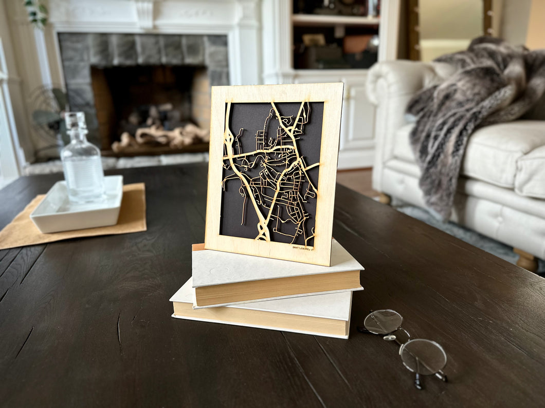 Brattleboro, VT City Street Map | Modern Wood Wall Art in a Minimalist design. 2 sizes