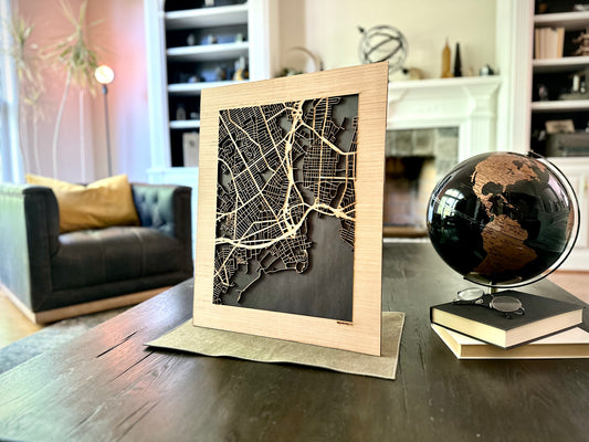 Bridgeport, CT City Street Map | Modern Wood Wall Art in a Minimalist design. 2 sizes