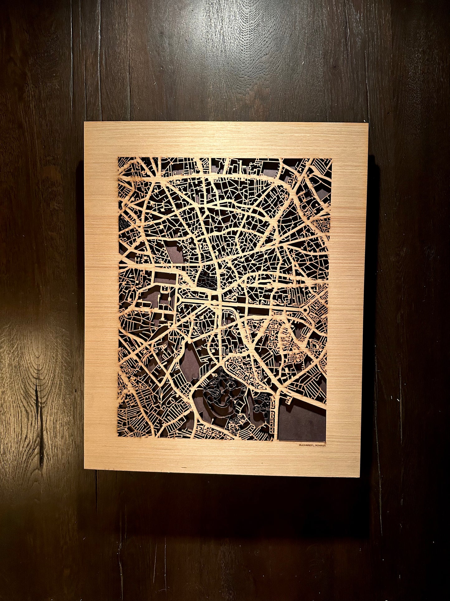 Bucharest, Romania City Street Map | Modern Wood Wall Art in a Minimalist design. 2 sizes