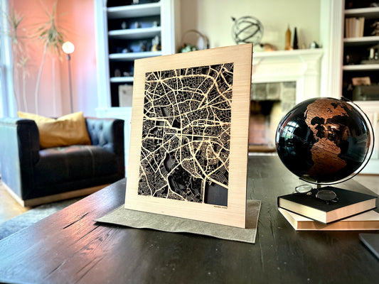Bucharest, Romania City Street Map | Modern Wood Wall Art in a Minimalist design. 2 sizes