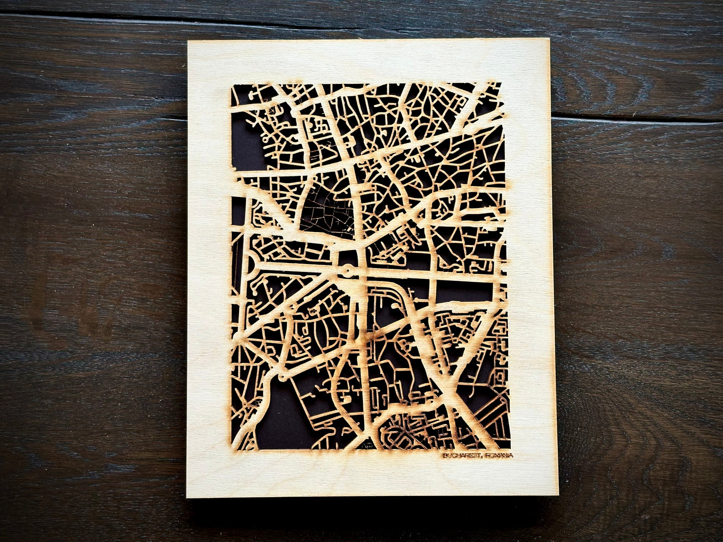 Bucharest, Romania City Street Map | Modern Wood Wall Art in a Minimalist design. 2 sizes