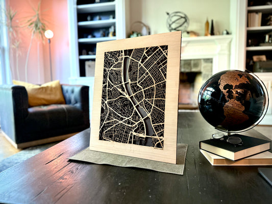 Budapest, Hungary City Street Map | Modern Wood Wall Art in a Minimalist design. 2 sizes