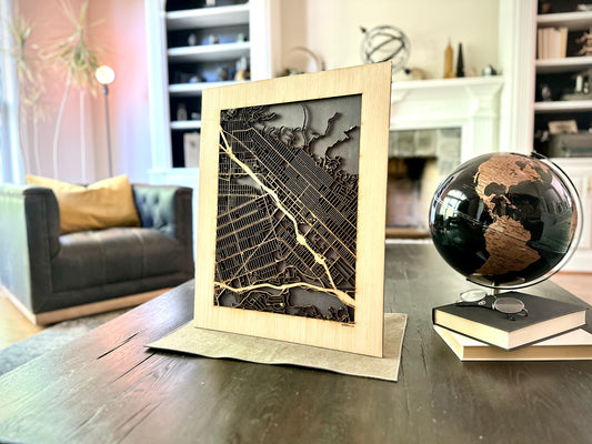 Burbank, CA City Street Map | Modern Wood Wall Art in a Minimalist design. 2 sizes