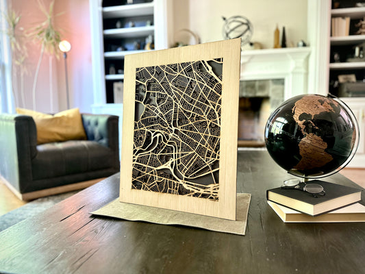 Cambridge, MA City Street Map | Modern Wood Wall Art in a Minimalist design. 2 sizes