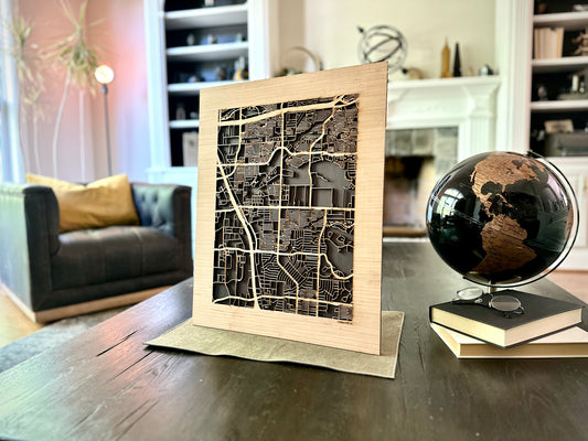 Carrolton, TX City Street Map | Modern Wood Wall Art in a Minimalist design. 2 sizes