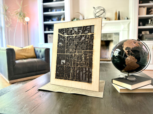 Champaign, IL City Street Map | Modern Wood Wall Art in a Minimalist design. 2 sizes