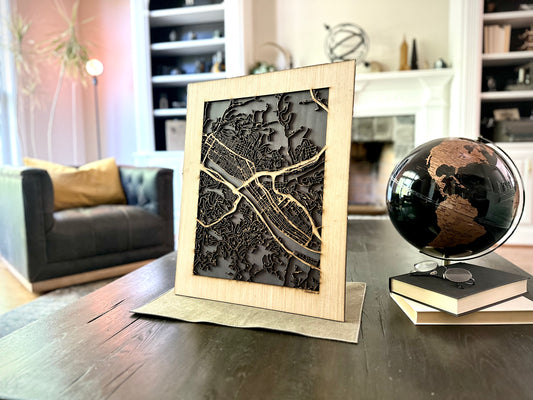 Charleston, WV City Street Map | Modern Wood Wall Art in a Minimalist design. 2 sizes