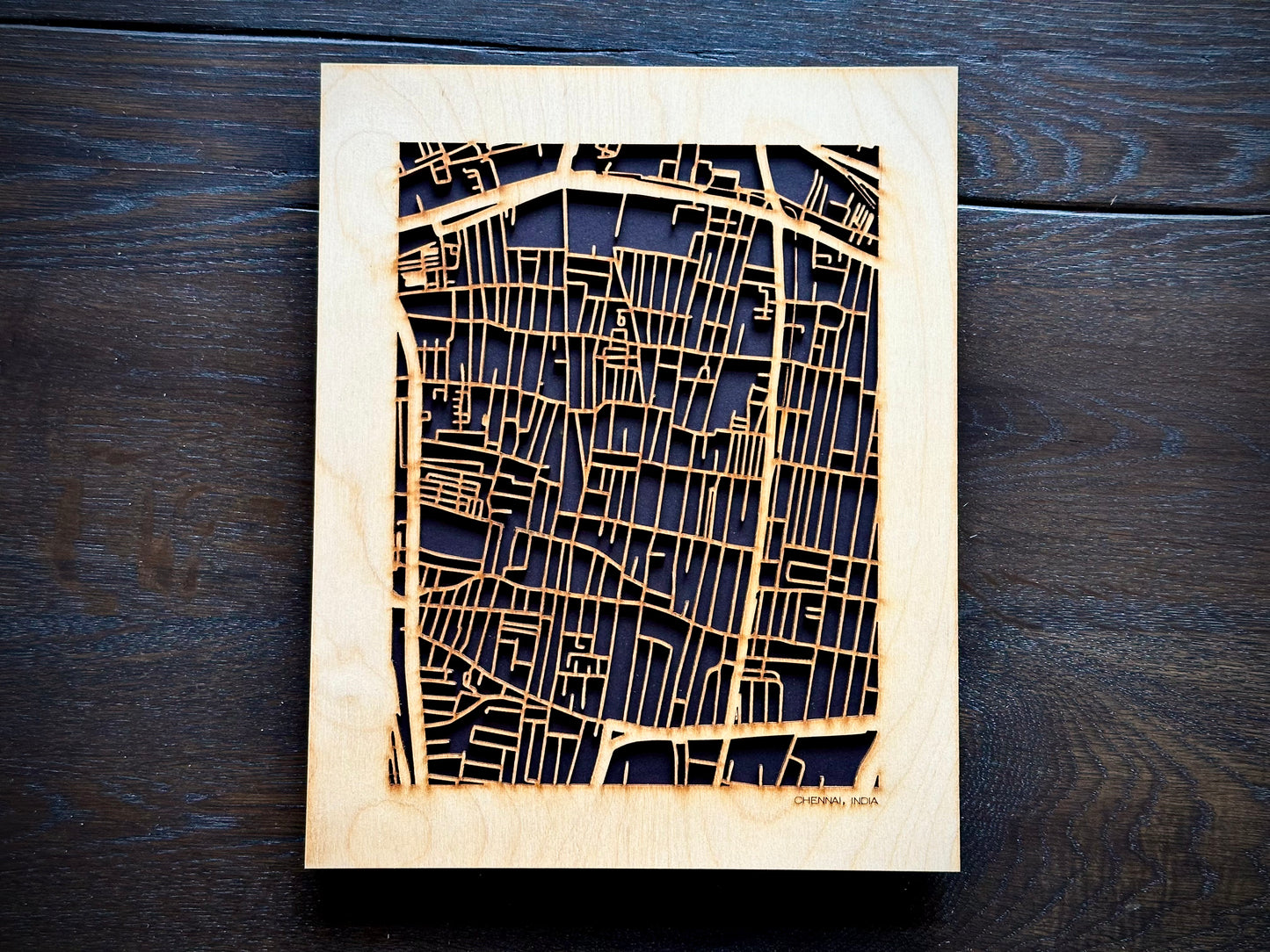 Chennai, India City Street Map | Modern Wood Wall Art in a Minimalist design. 2 sizes