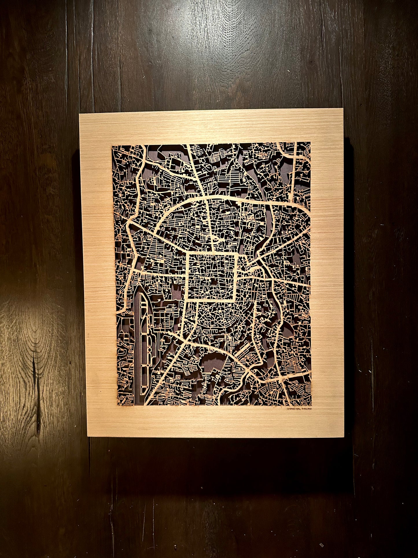 Chiang Mai, Thailand City Street Map | Modern Wood Wall Art in a Minimalist design. 2 sizes