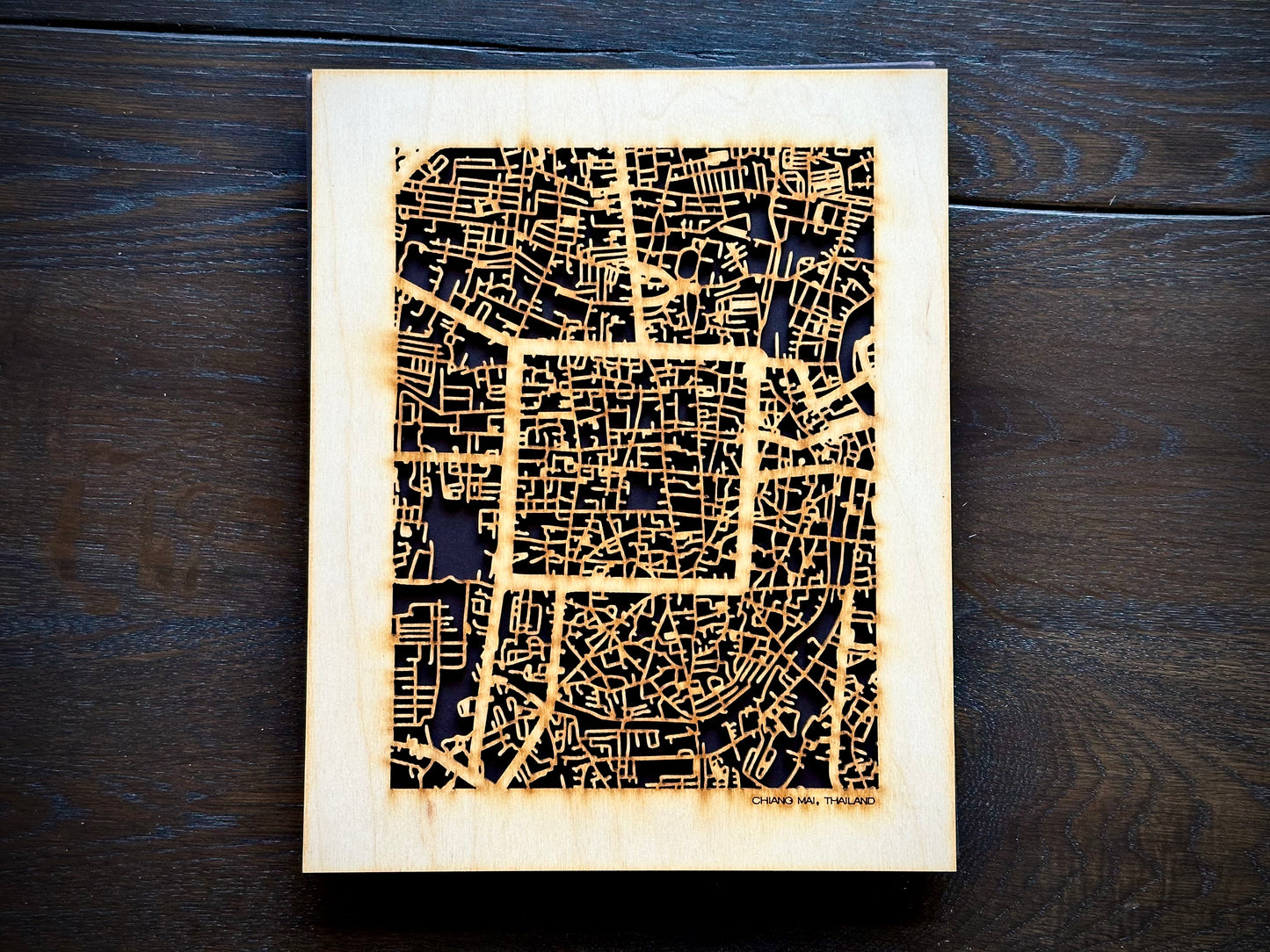 Chiang Mai, Thailand City Street Map | Modern Wood Wall Art in a Minimalist design. 2 sizes