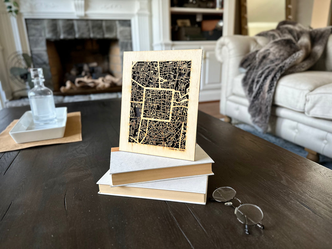 Chiang Mai, Thailand City Street Map | Modern Wood Wall Art in a Minimalist design. 2 sizes