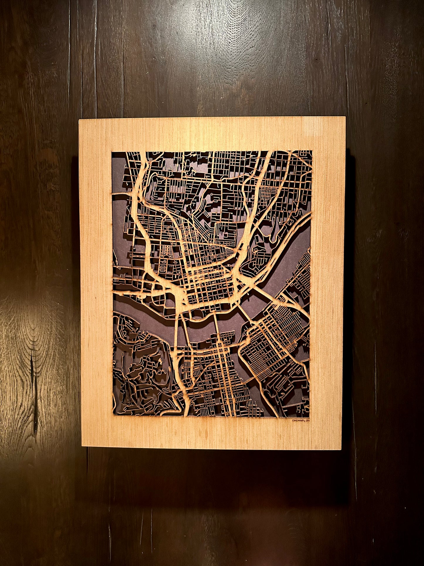 Cincinnati, OH City Street Map | Modern Wood Wall Art in a Minimalist design. 3 sizes